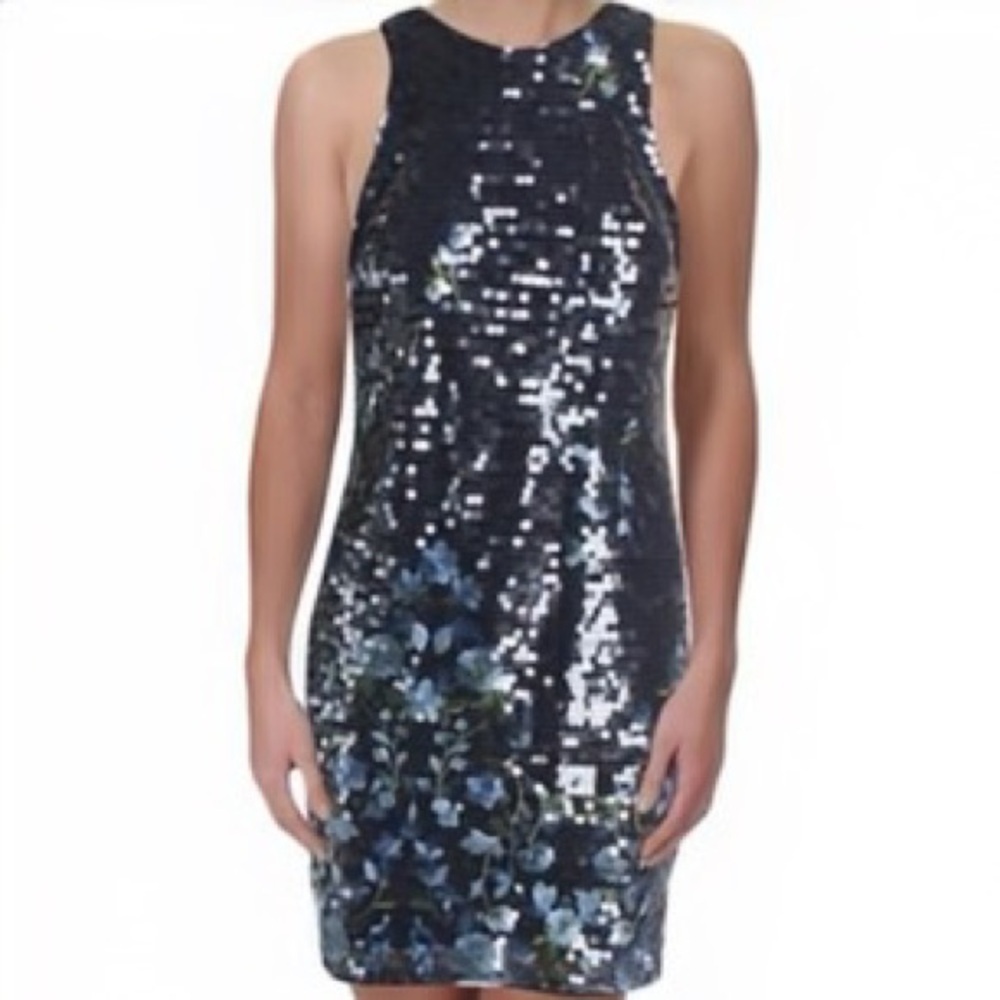 NWT Aidan by Aidan Mattox ‘Floral Embroidered Sequin Dress’ in “Dusty Blue” Sz 2 - Picture 2 of 16